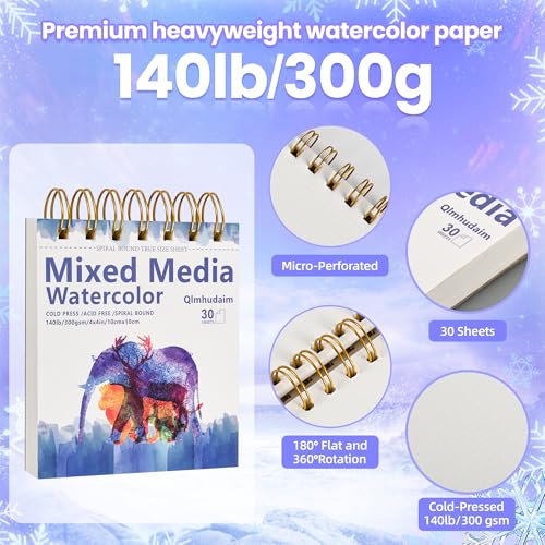 Qlmhudaim 2-Pack Mixed Media Sketchbook 4" x4”| 30 Sheets 140lb/300g - size: 4 x 4 Inches (2 pack)