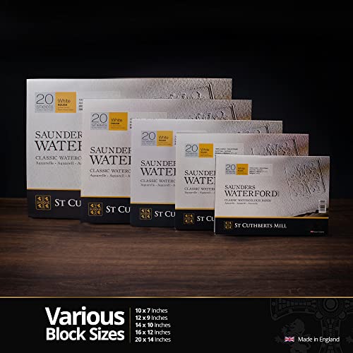 St. Cuthberts Mill Saunders Watercolor Paper Block - 20x14-inch White 100% Cotton - 20 Sheets of 140lb Rough for Gouache Ink Acrylic Charcoal and More