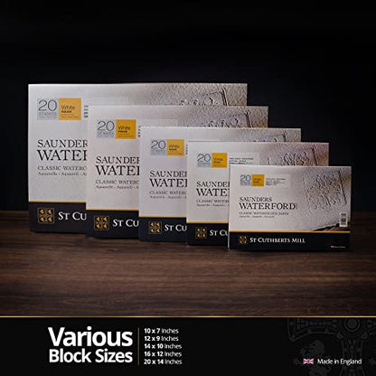 St. Cuthberts Mill Saunders Watercolor Paper Block - 20x14-inch White 100% Cotton - 20 Sheets of 140lb Rough for Gouache Ink Acrylic Charcoal and More