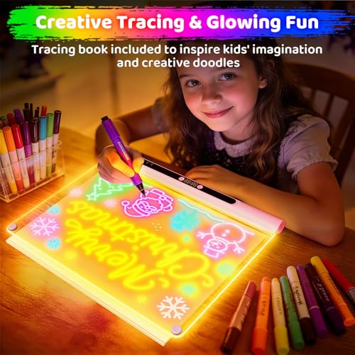 Geokay 16“ Rechargeable LED Drawing Board, 9-Color Light Modes with Timer | Birthday Christmas Gift Idea for Girls/Kids/Boys/Teens, Neon Glow Up Dry Erase, Built-in Stand with 6 Markers & Tracing Book - color: Pink