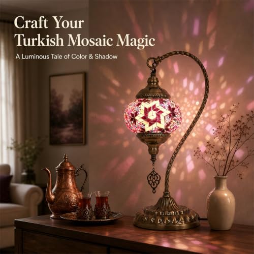 DIY Turkish Mosaic Lamp Kit for Adults,Swan-Neck Stained Glass Lamp Making Kit- Easy,Fun,No Experience Needed, Mosaic Art & Craft Project Kits for Adults & Teens,Make Your Own Table Lamp,Purple - color: Safranbolu Violet
