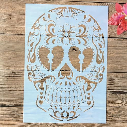 TIAMECH A4 Reusable Mandala Smile Skull Stencil for Painting - style: Smile Heart Eyes Skull