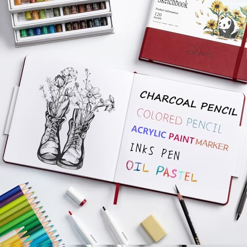 Sketchbook for Drawing, 120 Pages Sketch Book, 122LB/180GSM Thick Paper - color: Red, size: Large (10×10INCH)