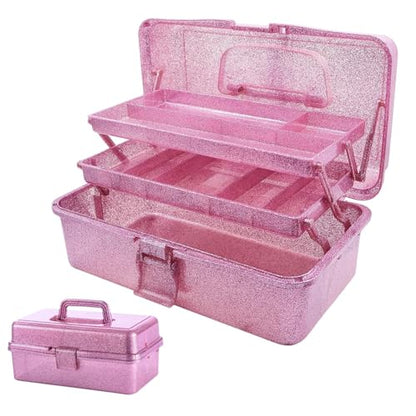 Saim 3-Layer Storage Bin, Carry Organizer Box for Art Craft Makeup Supplies - color: Pink
