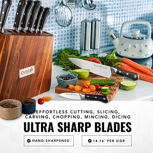 Cutluxe Kitchen Knife Set, 8-Piece Chef Knives with Acacia Wood Block | Razor Sharp Full Tang Blades, High Carbon German Steel – Artisan Series, Professional - size: 8 Pcs Knife Set with Block