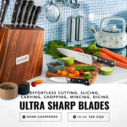 Cutluxe Kitchen Knife Set, 8-Piece Chef Knives with Acacia Wood Block | Razor Sharp Full Tang Blades, High Carbon German Steel – Artisan Series, Professional - size: 8 Pcs Knife Set with Block