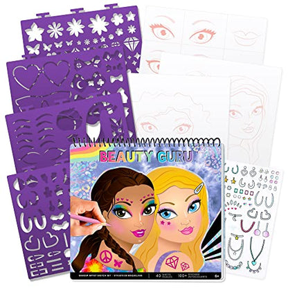 Fashion Angels Make-up & Hair Design Sketch Portfolio | Includes 40 Sketch Sheets, 4 Stencil Sheets & Stickers, Sketchbook for Beginners & Kids Ages 6+ - color: Make-up & Hair