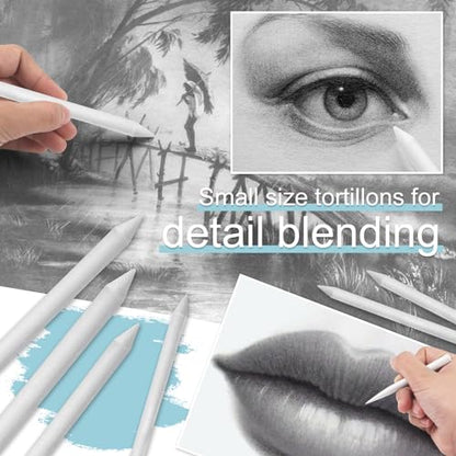 Jeimier 12 Pcs Blending Stumps for Drawing, Tortillions Blending Sticks for Beginner Drawing, Art Blenders, Blending Tools Paper Stumps for Shading Completed, Blending Pencil for Sketching, Softness