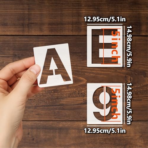 Large Letter Stencils 36pcs 5 Inch Number Alphabet Reusable Plastic Templates Craft Stencil Paint Template Signs for Road, Wall, Wood, Mailbox（5in） - size: 5in