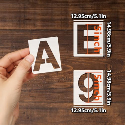 Large Letter Stencils 36pcs 5 Inch Number Alphabet Reusable Plastic Templates Craft Stencil Paint Template Signs for Road, Wall, Wood, Mailbox（5in） - size: 5in