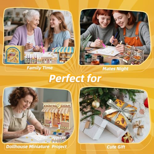 iLAND Air Dry Clay Teen Crafts DIY Bakery Food Kit for Girls Birthday Gifts | 40+ pcs with display shelves, DIY mini bakery, inspires creativity & family fun, stress-free activity, 1:12 scale, gift ready - style: Clay Bakery w/ Spotlights