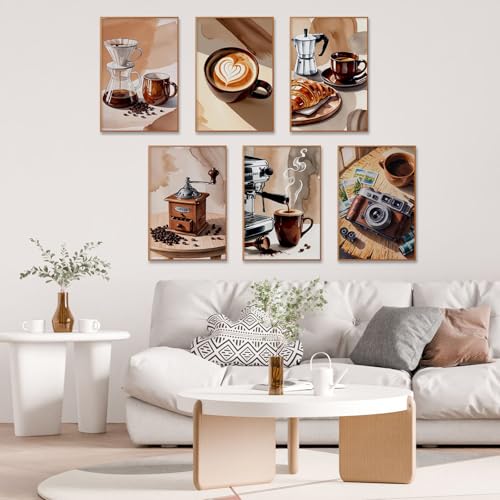 Camocin 6 Pack Paint by Numbers Kit for Adults, Coffee Canvas Painting Set | 8x12 Inch, DIY Acrylic Painting Craft Kit for Beginners without Frame, Relaxing Creative Hobby, Home Wall Decor, Gift - color: Coffee-1