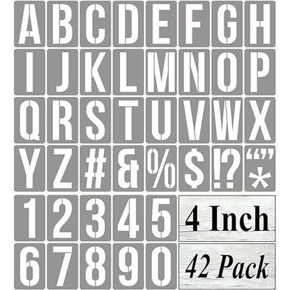 4 Inch Alphabet Letter Stencils for Painting - 42 Pack Letter and Number Stencil Templates with Signs for Painting on Wood, Reusable Numbers and Letters Stencils for Chalkboard Wood Signs & Wall Art - size: 4 Inch