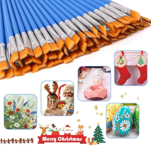 UPINS 30 Pcs Flat Paint Brushes, Small Brush Bulk for Detail Painting | Nylon Bristles Plastic Short Handle, Art Crafts School Projects, Flat Detail Painting, Crafts Face Painting - size: 6.69inch, style: Flat Paint Brushes