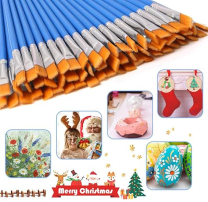 UPINS 30 Pcs Flat Paint Brushes, Small Brush Bulk for Detail Painting | Nylon Bristles Plastic Short Handle, Art Crafts School Projects, Flat Detail Painting, Crafts Face Painting - size: 6.69inch, style: Flat Paint Brushes