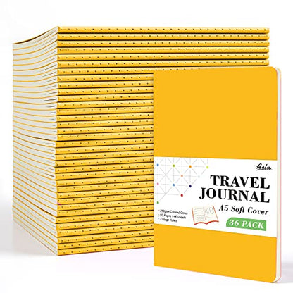 36 Pack Soft Cover Journal Bulk, Feela Lined Blank Travel Journal for Women Men Writing, Notebooks College Ruled for Work, Note Taking Notebook School Business Supplies, 8.2” x 5.5”, A5, Yellow - color: 36 Yellow