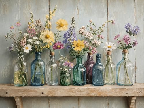 DOTSTART Wildflower Bottles Diamond Art Kits for Adults, Full Drill Gem Art | Rustic Country 5D Diamond Painting Kit for Craft Lovers, Art Gift for Home Wall Decor and Relaxing Hobby, 15.75x11.81 Inch - color: KM1173-1