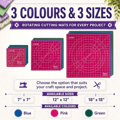 The Quilted Bear 12" x 12" Rotating Self-Healing Cutting Mat, Pink | Square Mat, 360° Rotation, Locking Mechanism, 5-Layer Surface, Non-Slip Base, Clear Inch Grid & Angle Guides for Quilting - color: Pink, size: 12"L x 12"W