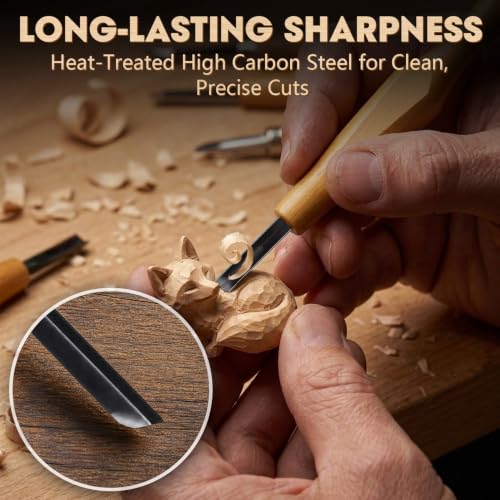 XOOL 5 Pcs Linocut Carving Tools Set, V-Shaped Wood Carving Chisels for Block Printing, Relief Printmaking, Rubber Stamp & Detail Carving (1.5mm-5mm)