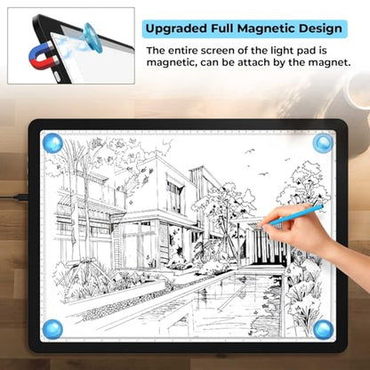 Heanolier A3 tracing Light Box with Bag,(18.2"L x 13.4"W) Super Bright Magnetic Light Pad with Side Buttons,USB-C Power Dimmerable Copy Table, Light board for Diamond Painting,Tattoo Drawing,Sketching - color: Black, size: A3 with Bag