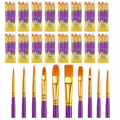 Acrylic Paint Brushes Set, 160Pcs Round Pointed Tip Artist Paintbrushes for Acrylic Painting Oil Watercolor Canvas Boards Rock Body Face Nail Art, Halloween Pumpkin Ceramic Crafts Supplies，Purple - color: Purple, size: 16 Pack