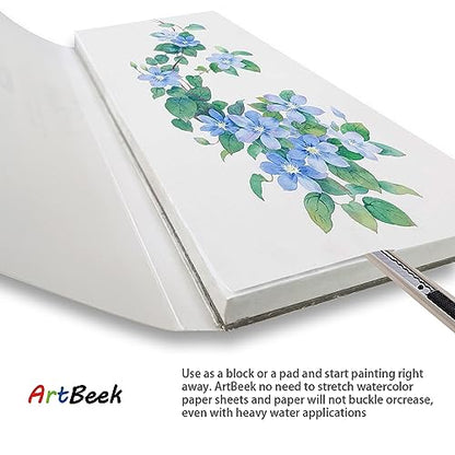 ArtBeek Watercolor Paper Block,3.9" x 9.8" Watercolor Block 20 Sheets 100% Cotton Cold Press 140lb/300GSM - size: 3.9X9.8