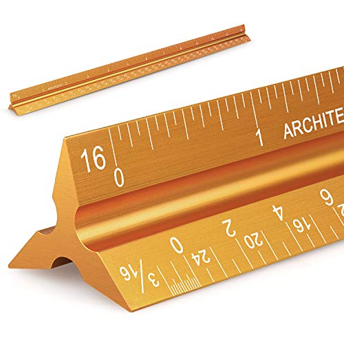 12" Architectural Scale Ruler Aluminum Architect Scale Ruler, Golden | Triangular Scale Ruler for Architects, Draftsman, Students and Engineers - color: Golden