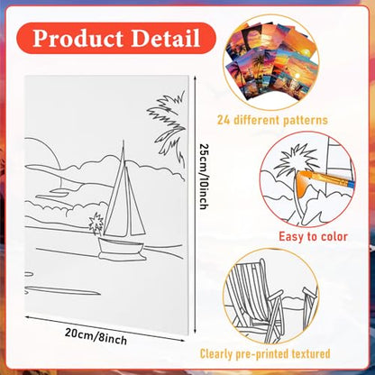 Tinlade 24 Pcs Pre Drawn Canvas for Painting Stretched,Sea Sunset - size: Sea Sunset