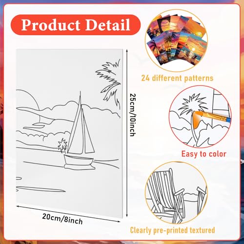 Tinlade 24 Pcs Pre Drawn Canvas for Painting Stretched,Sea Sunset - size: Sea Sunset