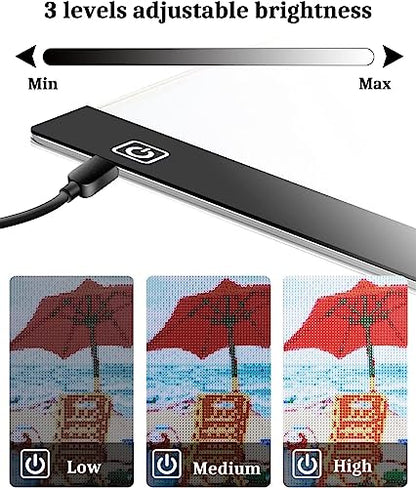 Ratukall A3 LED Light Pad for Diamond Painting, USB Powered Light Board Kit | Adjustable Brightness Light Box for Tracing with Diamond Art Accessories & Tools, Includes Storage Case, Drill Pens & Stand - style: 02-A3 Light Pad Kit