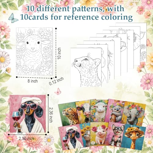 Ctosree 72 Pcs Flower Animal Paint and Sip Kit for Adults 8'' x 10'' Pre Drawn Canvas for Painting DIY Pre Printed Canvas for Party Favor Acrylic Painting Kit Wood Easel Brushes Date Night Bulk - style: Flower Animal