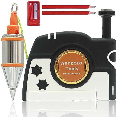 1 PCS Magnetic Plumb Bob Kit - 15 oz(425g) Plum Bob With 26 ft(8m) Automatic Stretching String,2 Pencils, Pencil Sharpener - color: 1 Pcs