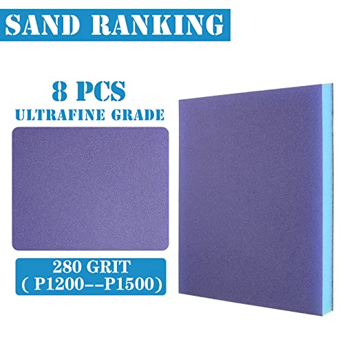 8Pcs 280 Grit Sanding Sponge, Jamiikury Sanding Blocks Washable and Reusable, Wet Dry Sandpaper Sponge for Wood Metal Furniture Paint and Drywall - size: 280 Grits