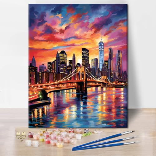 TUMOVO Brooklyn Bridge Sunset Paint by Numbers Kit for Adults - color: Artwork-08