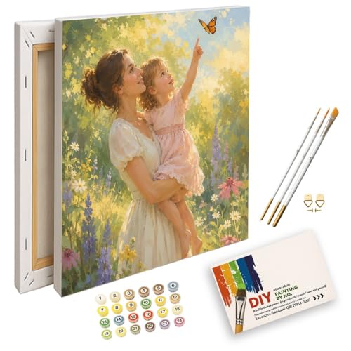 ENTORLAB Mother Daughter Butterfly Digital Painting Kit for Adults - DIY Garden Flower Moment Oil Painting on Canvas 16X20IN Framed, Acrylic Paint Kit, Good for Beginners, Home Decor or Gift Artwork - color: XNN01269, size: 16X20IN Framed