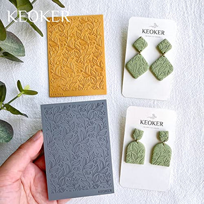 Keoker Polymer Clay Texture Sheets, Clay Texture Mat for Making Earrings Jewerly, Polymer Clay Texture Roller (No. 7 Floral) - color: 7