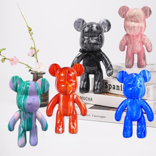 YONXID DIY Fluid Bear Painting Kit - Fluid Art Pour Paint Bear Set - Full Drip Paint Bears Kit with Spill Tray & Apron for Family Activity, Date Night, and Holiday Gifts, 9.05 Inches, Black+White+Pink - color: Black+White+Pink(Easy DIY)