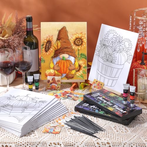 Sherr 12 Pcs Pre Drawn Canvas for Adults,Thanksgiving,8 x 10 Inch - size: 8 x 10 Inch, style: Thanksgiving