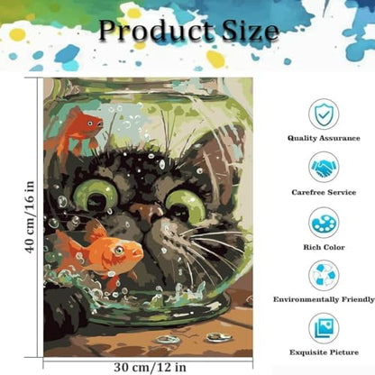 Paint by Numbers Kit for Adults,Cute Cat DIY Paint by Number 12x16 In | Paint by Number for Beginner,Adult Paint by Number,HD Color Canvas,DIY Tool Kits,Stress Relief Craft,Great Gift,Without Frame - color: MT6054-0403