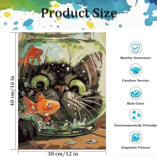 Paint by Numbers Kit for Adults,Cute Cat DIY Paint by Number 12x16 In - color: MT6054-0403