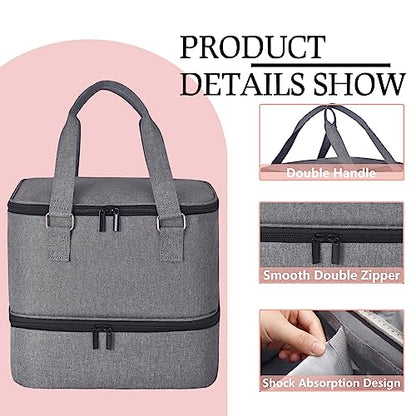 FCQQYWZ Nail Polish Organizer Case - Holds 42+ Bottles (15ml/0.5 fl.oz) and 1 Nail Lamp, Upgraded Double-layer Nail Polish Carrying Case Nail Polish Storage Bag with Handles (Grey) - color: Grey-42Bottles