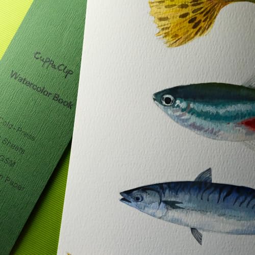 CuppaClip Watercolor Paper Cotton Cold Press with Inner Pocket Watercolor Sketchbook Journal As Travel Notebook 300 GSM 140 LB(Green, 5.8x3.7in) - color: Green, size: 5.8x3.7in