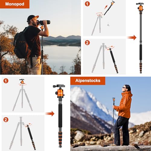 80/85 inches Heavy Duty Tripod for Camera Phone, 85" Camera Tripod Monopod - color: Orange