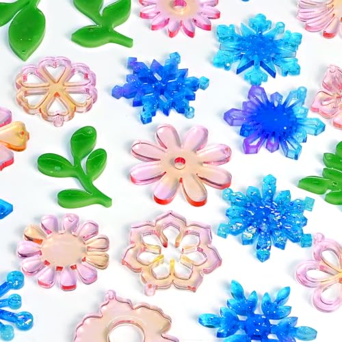 Resin Earring Mold, Set of 4 Variety Earring Casting Mold with Hole | Snowflakes Flower Leaf Shape Earring Silicone Molds for Epoxy Resin Crafting Jewelry Pendant Keychain DIY Gift - color: 4PCS Flower Jewelry Molds