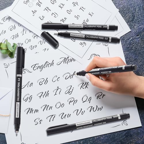 MARTCOLOR 9 Size Calligraphy Pens for Writing, Black Archival Ink Pens