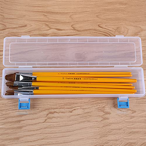 Transparent Brushes Storage Box Paint Brush Drawing Pen Container with Buckle Design 13x2.76x1.38inch for Watercolour Oil Paint Pencil Drawing Tools