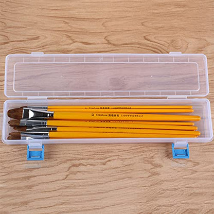Transparent Brushes Storage Box Paint Brush Drawing Pen Container with Buckle Design 13x2.76x1.38inch for Watercolour Oil Paint Pencil Drawing Tools