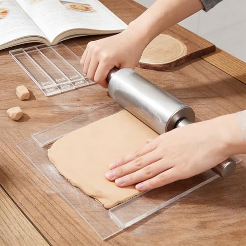 12Pcs 6 Size Acrylic Polymer Clay Depth Guide Set, 2,3,4,5,6,7mm Adjustable Clay Rolling Pin Guide, Roller Depth Guides Pottery Tools for Polymer Thickness (Color:Clear)