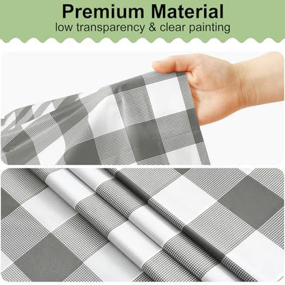 4 Packs Buffalo Disposable Table Cloth, 54 x 108 Inch Waterproof Plastic Tablecloth, Rectangle Grey and White Checkered Table Covers for Picnic, Birthday, Party, Back to School - color: Grey and White, size: 54" x 108" - 4 Pack