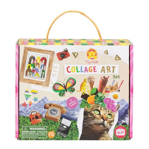 Tiger Tribe Collage Art Set for Kids - All-in-One Craft Kit with Scissors, Stickers & Pattern Pages, Ideal for Ages 7-12, Creativity & Learning